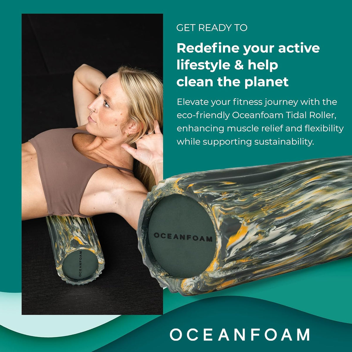 Tidal Roller - Natural - Muscle Massage Foam Roller for Back Pain & Stretching - Firm and Ergonomic Wide Wave Textured - Yoga, Athletics, & Wellness - Full Size, 20" x 5" - Colors A