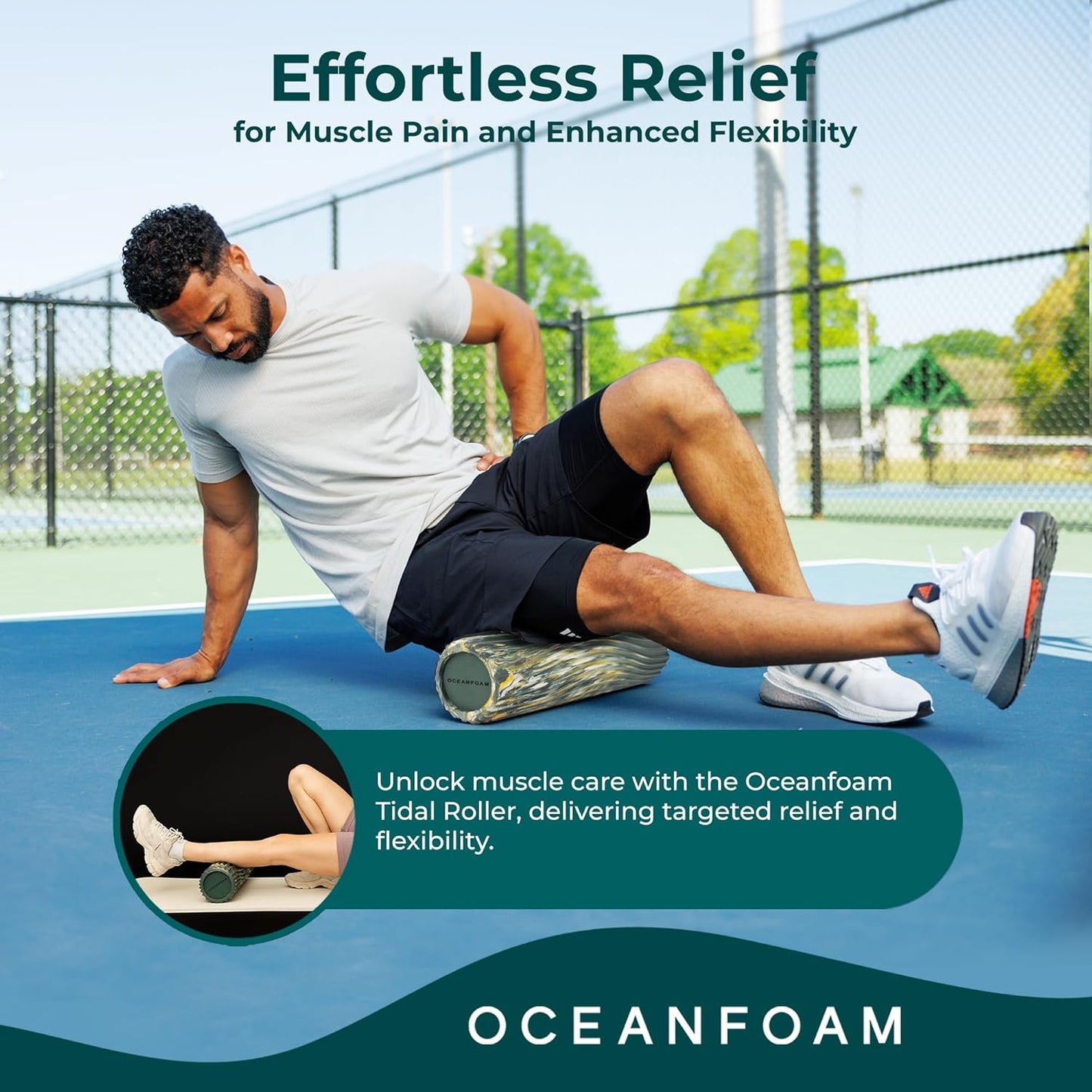 Tidal Roller - Natural - Muscle Massage Foam Roller for Back Pain & Stretching - Firm and Ergonomic Wide Wave Textured - Yoga, Athletics, & Wellness - Full Size, 20" x 5" - Colors A