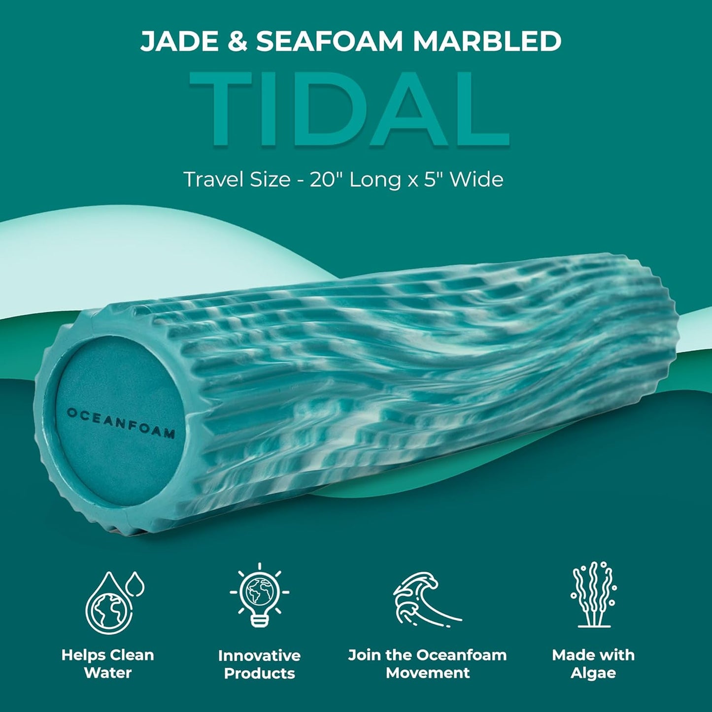 Tidal Roller - Natural - Muscle Massage Foam Roller for Back Pain & Stretching - Firm and Ergonomic Wide Wave Textured - Yoga, Athletics, & Wellness - Full Size, 20" x 5" - Colors A