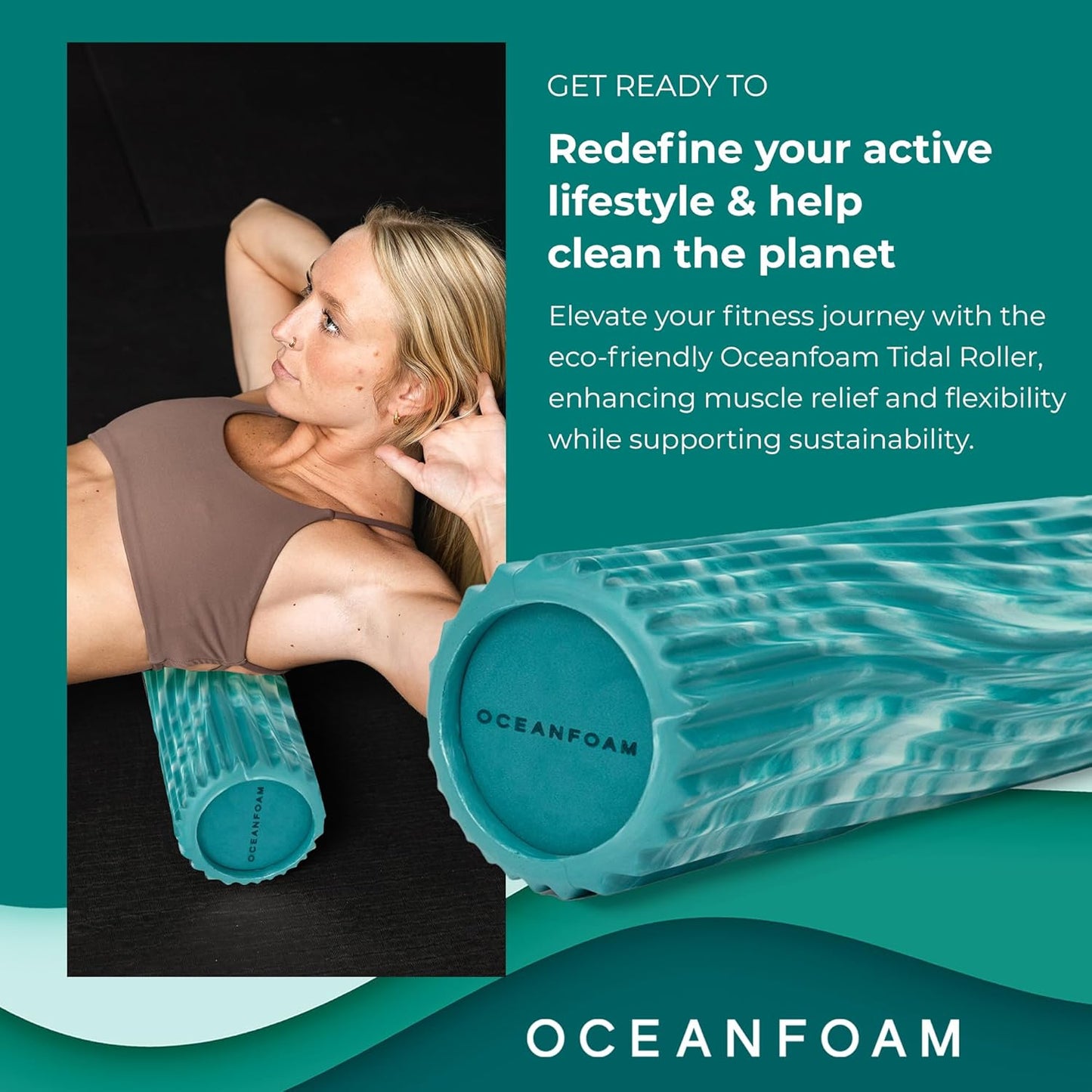 Tidal Roller - Natural - Muscle Massage Foam Roller for Back Pain & Stretching - Firm and Ergonomic Wide Wave Textured - Yoga, Athletics, & Wellness - Full Size, 20" x 5" - Colors A