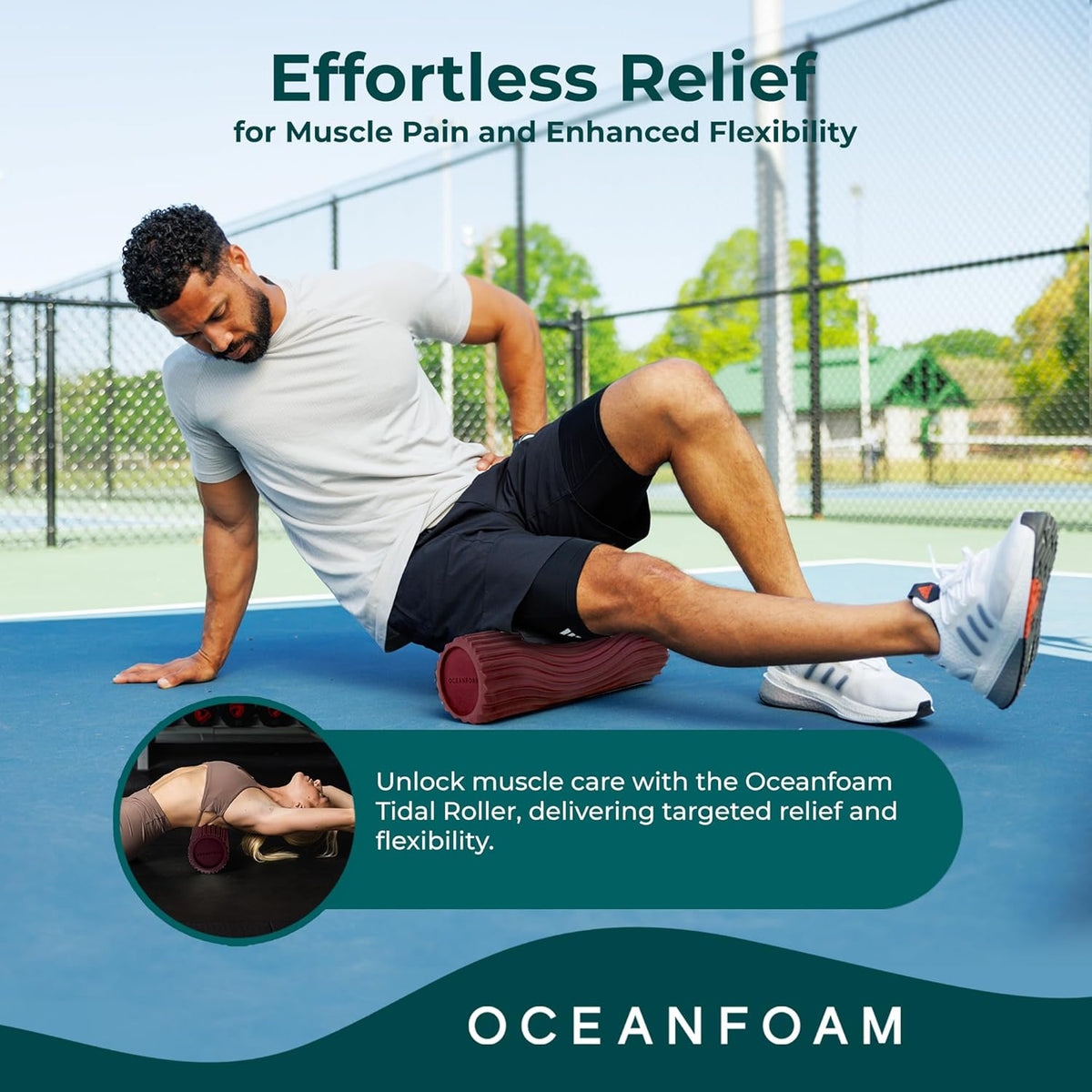 Tidal Roller - Natural - Muscle Massage Foam Roller for Back Pain & Stretching - Firm and Ergonomic Wide Wave Textured - Yoga, Athletics, & Wellness - Full Size, 20" x 5" - Colors A