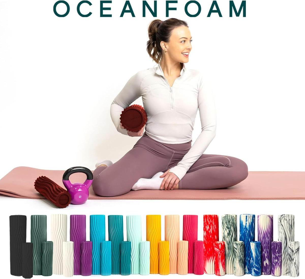 Tidal Roller - Natural - Muscle Massage Foam Roller for Back Pain & Stretching - Firm and Ergonomic Wide Wave Textured - Yoga, Athletics, & Wellness - Full Size, 20" x 5" - Colors A
