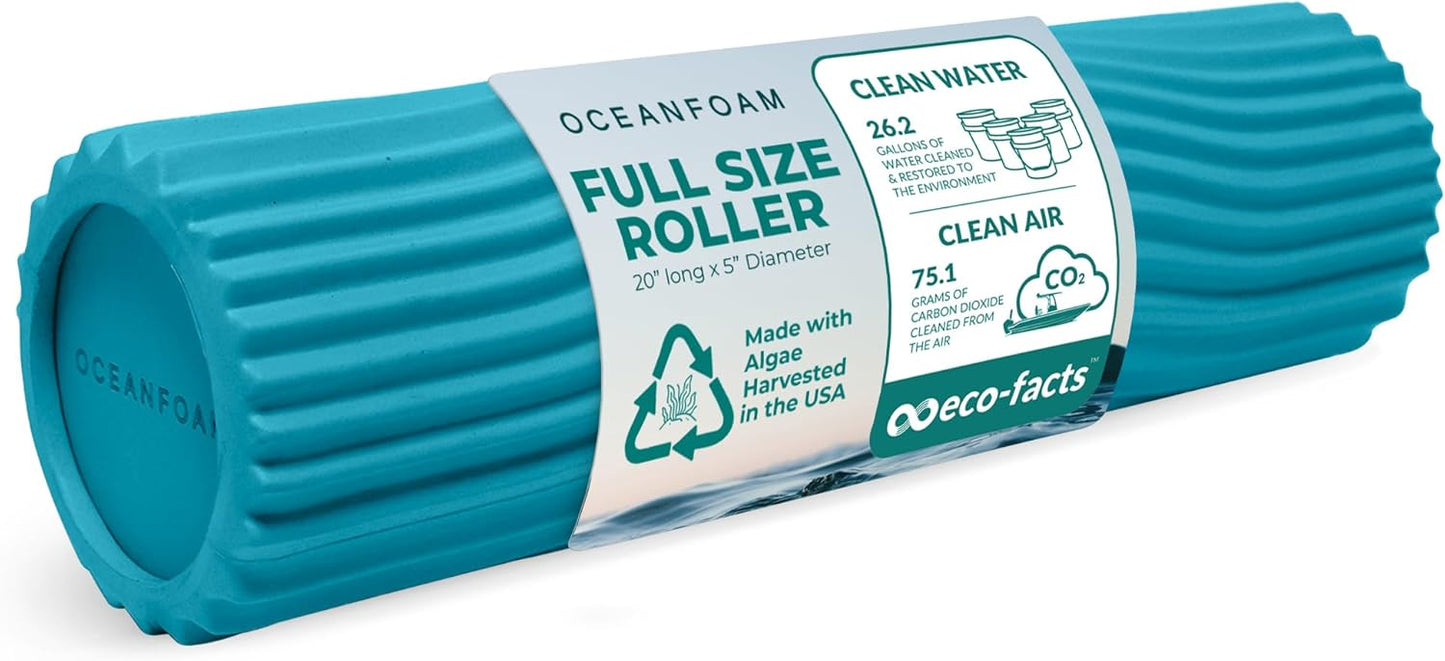 Tidal Roller - Natural - Muscle Massage Foam Roller for Back Pain & Stretching - Firm and Ergonomic Wide Wave Textured - Yoga, Athletics, & Wellness - Full Size, 20" x 5" - Colors A