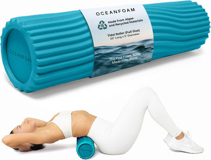 Tidal Roller - Natural - Muscle Massage Foam Roller for Back Pain & Stretching - Firm and Ergonomic Wide Wave Textured - Yoga, Athletics, & Wellness - Full Size, 20" x 5" - Colors A