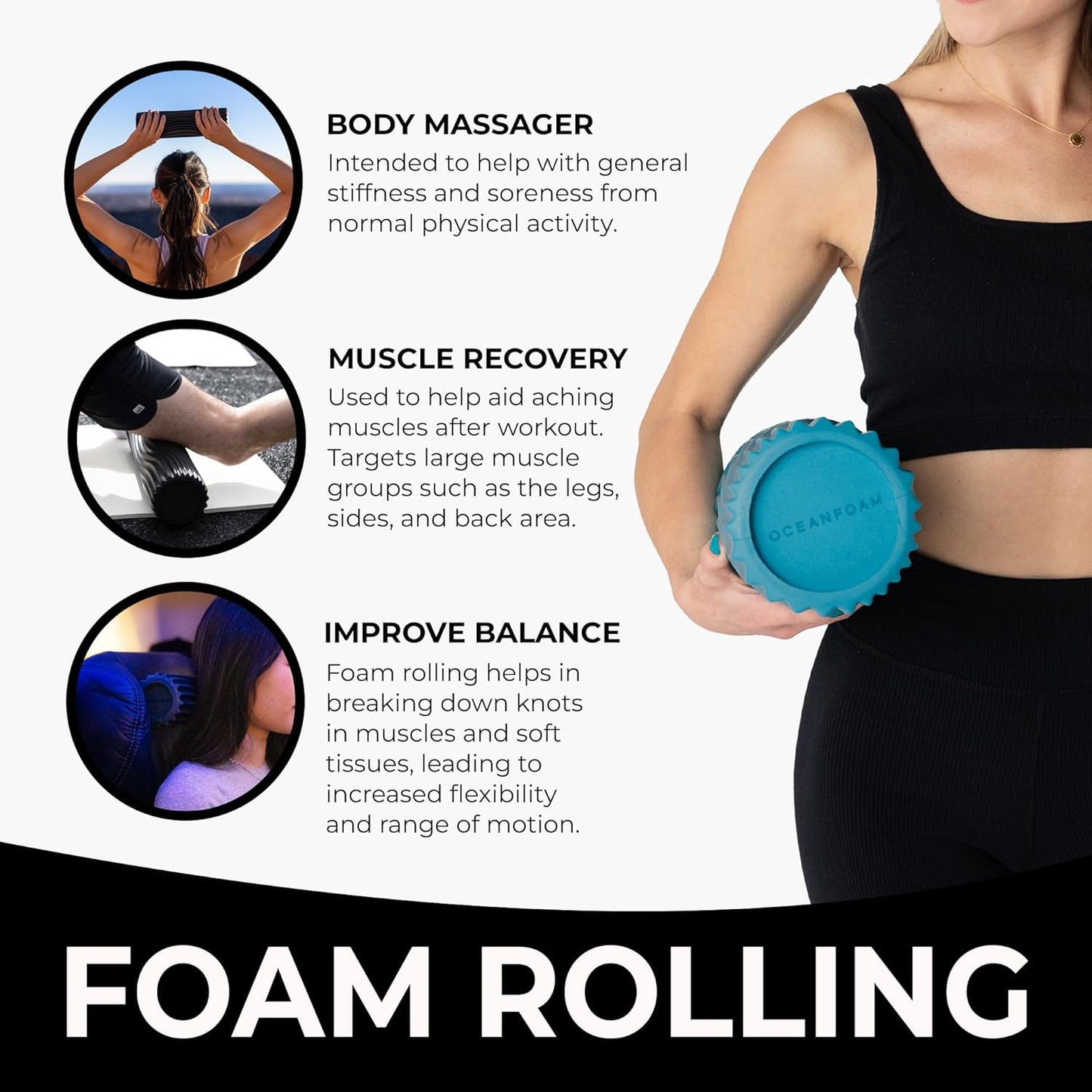 Tidal Roller - Natural - Muscle Massage Foam Roller for Back Pain & Stretching - Firm and Ergonomic Wide Wave Textured - Yoga, Athletics, & Wellness - Full Size, 20" x 5" - Colors A