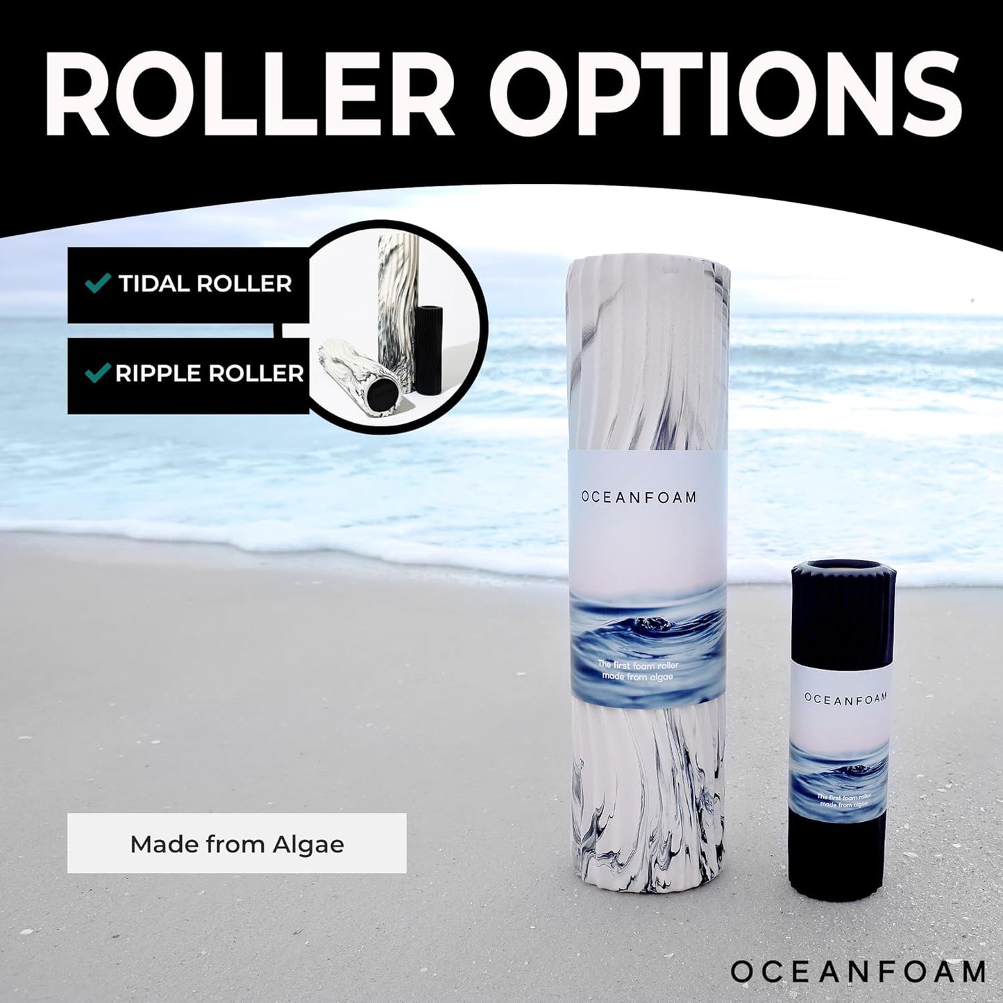 Tidal Roller - Natural - Muscle Massage Foam Roller for Back Pain & Stretching - Firm and Ergonomic Wide Wave Textured - Yoga, Athletics, & Wellness - Full Size, 20" x 5" - Colors A