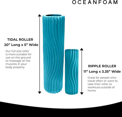 Tidal Roller - Natural - Muscle Massage Foam Roller for Back Pain & Stretching - Firm and Ergonomic Wide Wave Textured - Yoga, Athletics, & Wellness - Full Size, 20" x 5" - Colors A
