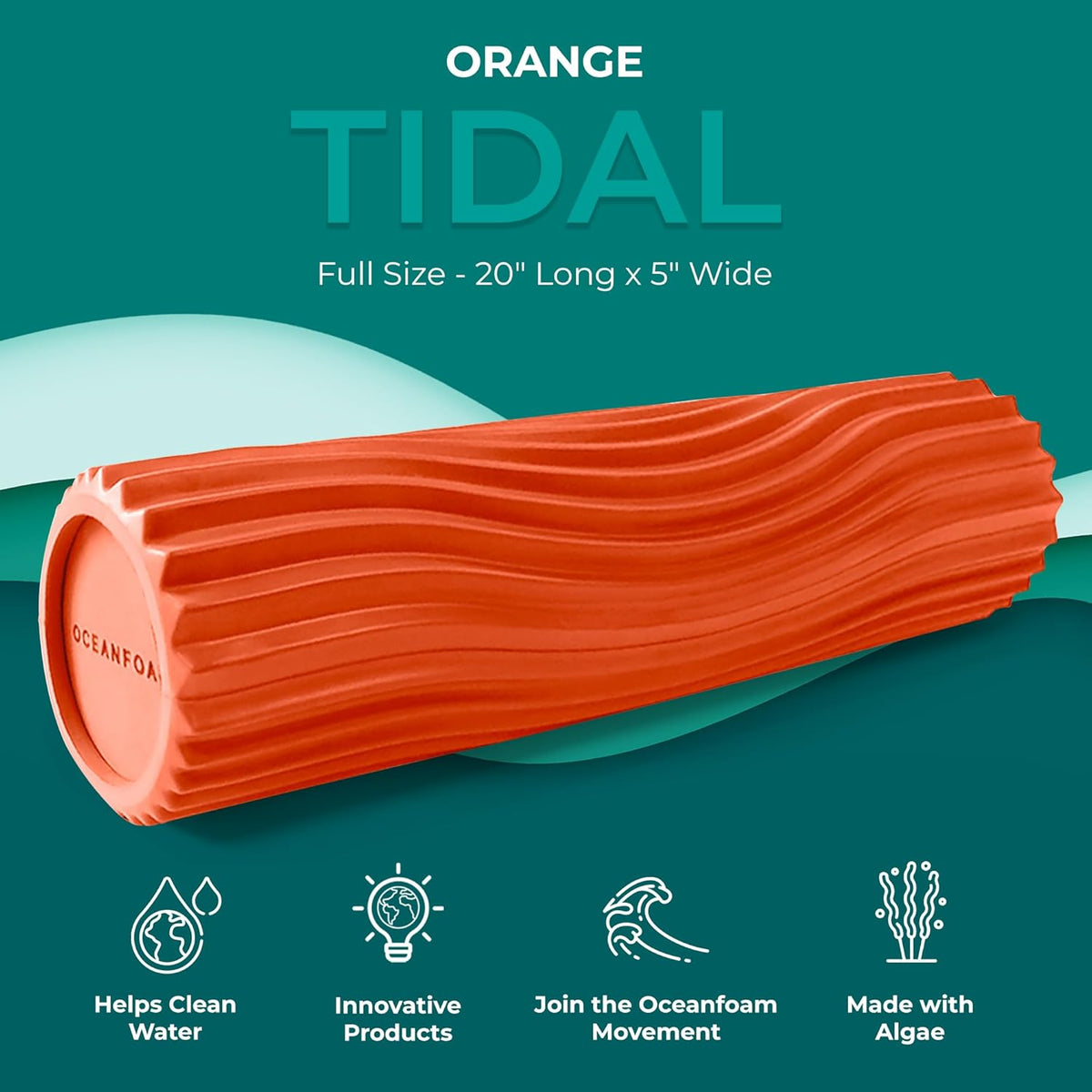 Tidal Roller - Natural - Muscle Massage Foam Roller for Back Pain & Stretching - Firm and Ergonomic Wide Wave Textured - Yoga, Athletics, & Wellness - Full Size, 20" x 5" - Colors A