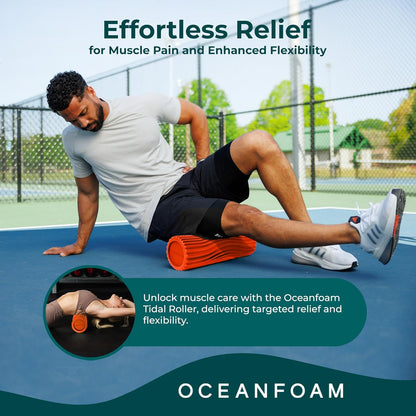 Tidal Roller - Natural - Muscle Massage Foam Roller for Back Pain & Stretching - Firm and Ergonomic Wide Wave Textured - Yoga, Athletics, & Wellness - Full Size, 20" x 5" - Colors A
