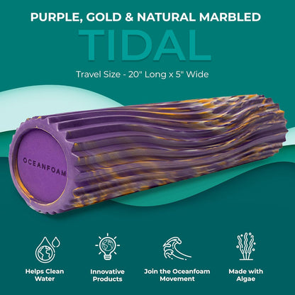 Tidal Roller - Natural - Muscle Massage Foam Roller for Back Pain & Stretching - Firm and Ergonomic Wide Wave Textured - Yoga, Athletics, & Wellness - Full Size, 20" x 5" - Colors A