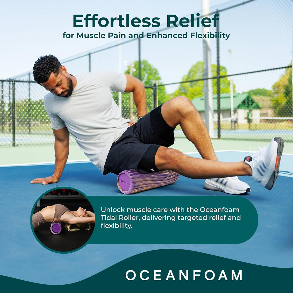 Tidal Roller - Natural - Muscle Massage Foam Roller for Back Pain & Stretching - Firm and Ergonomic Wide Wave Textured - Yoga, Athletics, & Wellness - Full Size, 20" x 5" - Colors A