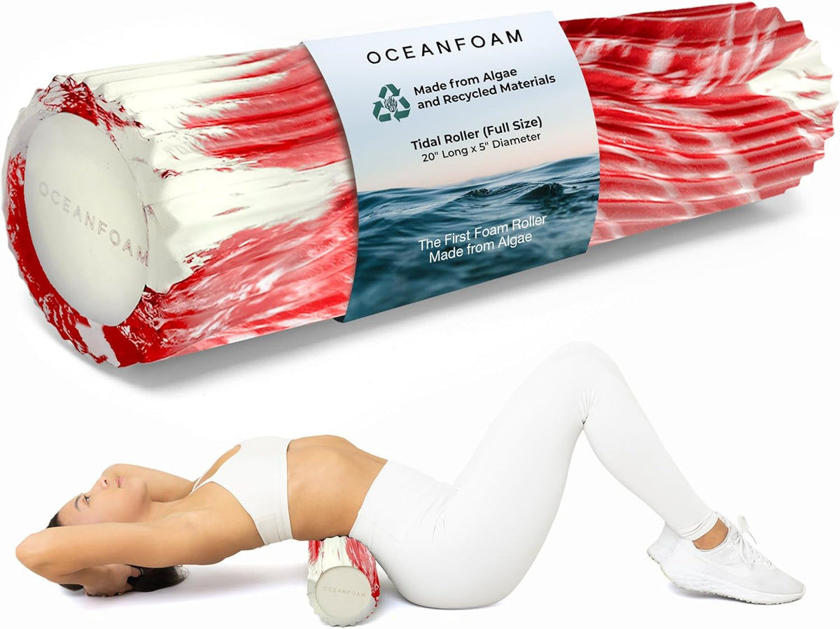 Tidal Roller - Natural - Muscle Massage Foam Roller for Back Pain & Stretching - Firm and Ergonomic Wide Wave Textured - Yoga, Athletics, & Wellness - Full Size, 20" x 5" - Colors A