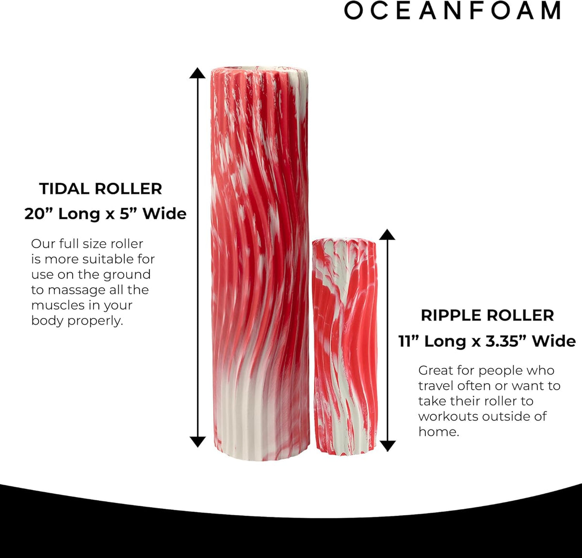 Tidal Roller - Natural - Muscle Massage Foam Roller for Back Pain & Stretching - Firm and Ergonomic Wide Wave Textured - Yoga, Athletics, & Wellness - Full Size, 20" x 5" - Colors A