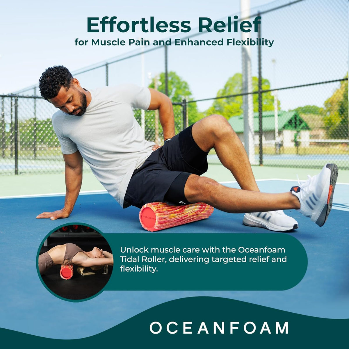 Tidal Roller - Natural - Muscle Massage Foam Roller for Back Pain & Stretching - Firm and Ergonomic Wide Wave Textured - Yoga, Athletics, & Wellness - Full Size, 20" x 5" - Colors A
