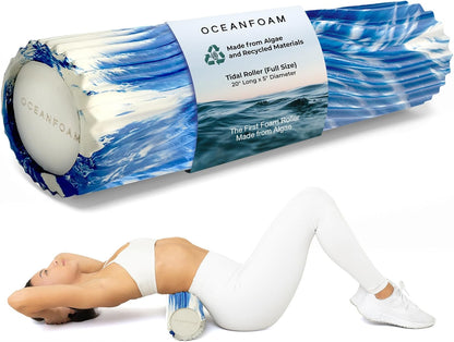 Tidal Roller - Natural - Muscle Massage Foam Roller for Back Pain & Stretching - Firm and Ergonomic Wide Wave Textured - Yoga, Athletics, & Wellness - Full Size, 20" x 5" - Colors A