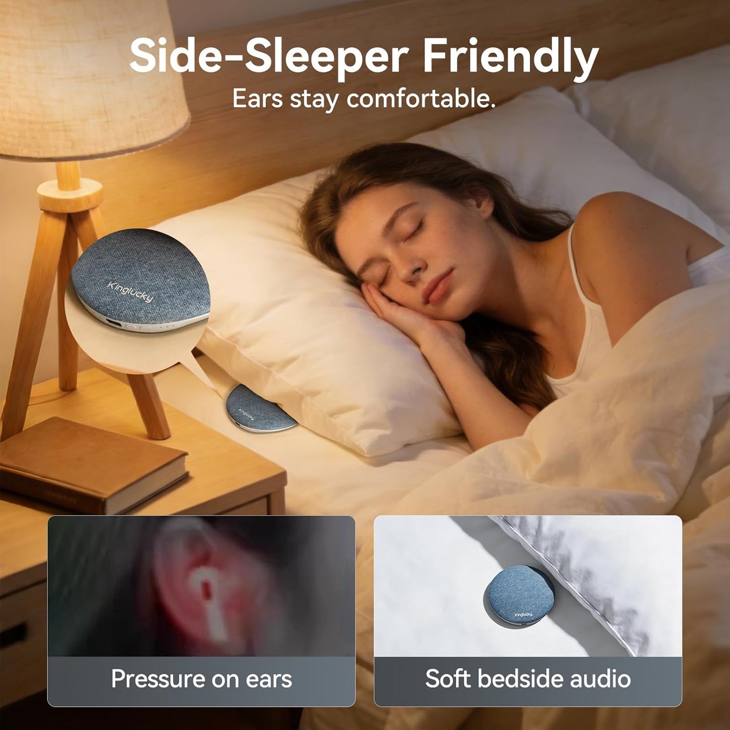 Mini Bluetooth Pillow Speaker, Pink | Built-in Pink Noise White Noise Sound Machine, Under Pillow Design, Headphone-Free, Rechargeable For Side Sleeper