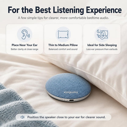 Mini Bluetooth Pillow Speaker, Pink | Built-in Pink Noise White Noise Sound Machine, Under Pillow Design, Headphone-Free, Rechargeable For Side Sleeper