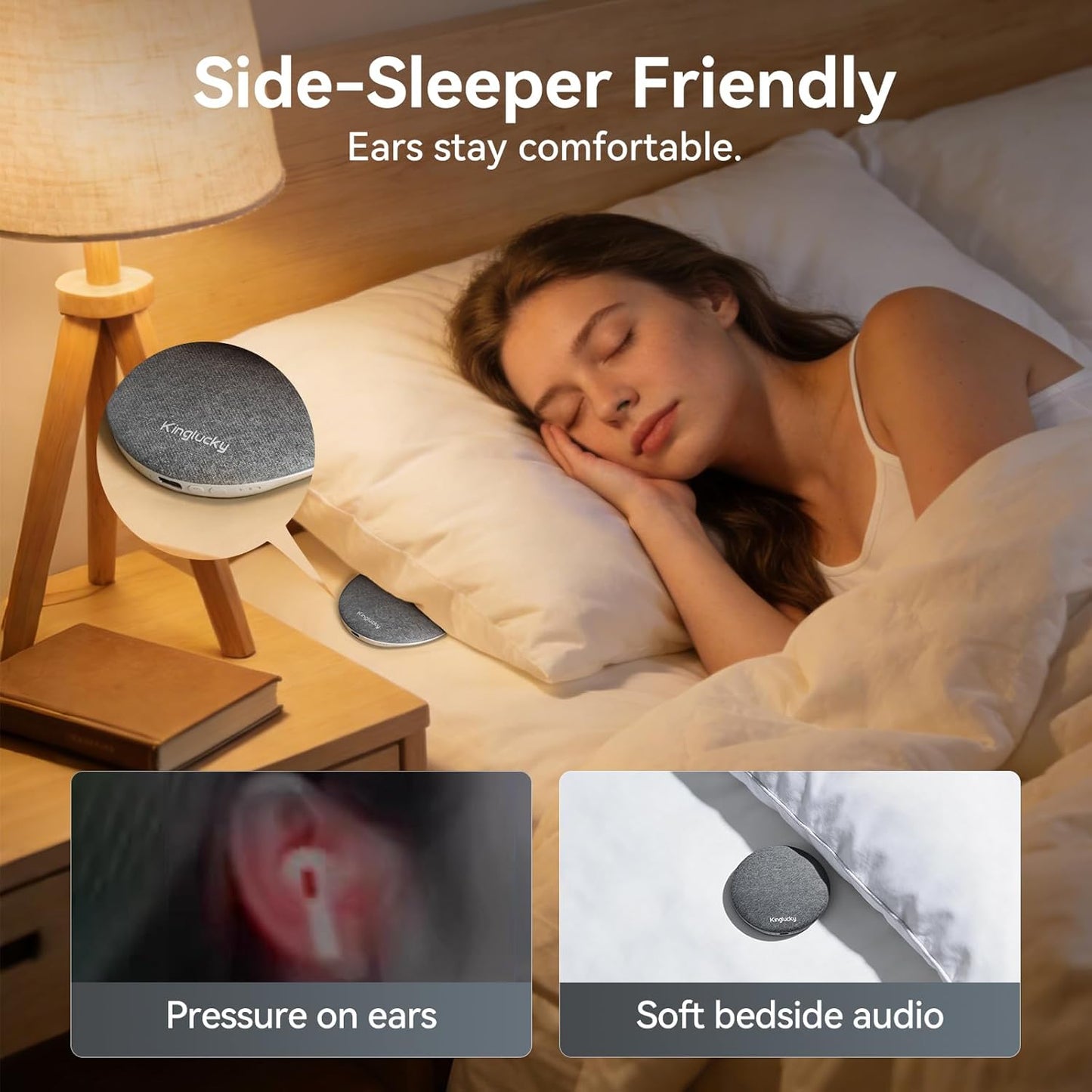 Mini Bluetooth Pillow Speaker, Pink | Built-in Pink Noise White Noise Sound Machine, Under Pillow Design, Headphone-Free, Rechargeable For Side Sleeper