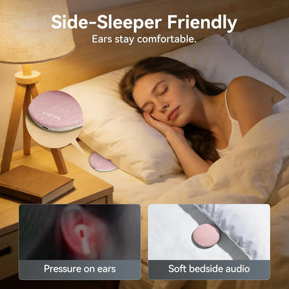 Mini Bluetooth Pillow Speaker, Pink | Built-in Pink Noise White Noise Sound Machine, Under Pillow Design, Headphone-Free, Rechargeable For Side Sleeper