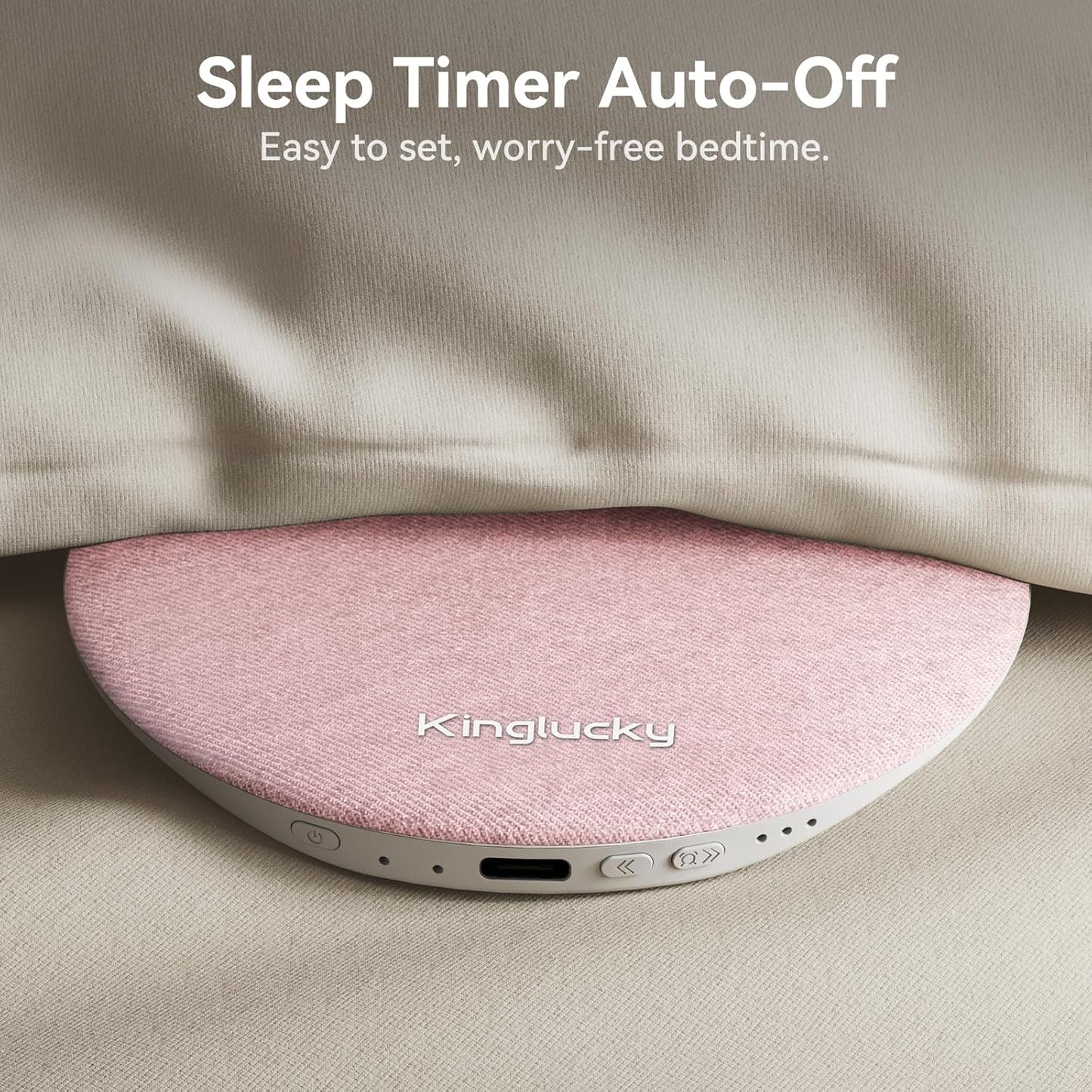 Mini Bluetooth Pillow Speaker, Pink | Built-in Pink Noise White Noise Sound Machine, Under Pillow Design, Headphone-Free, Rechargeable For Side Sleeper
