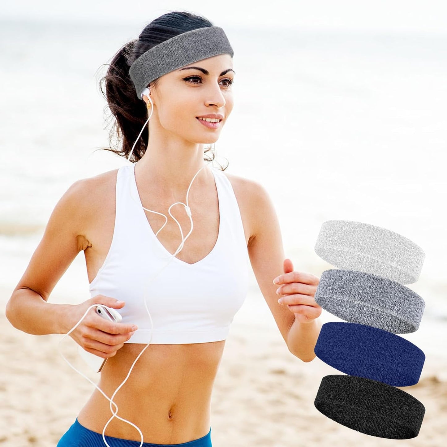 4 Pack Sweatbands for Men & Women – Soft & Absorbent Cotton Terry Headbands for Sports, Gym, Running, Basketball, and Workouts