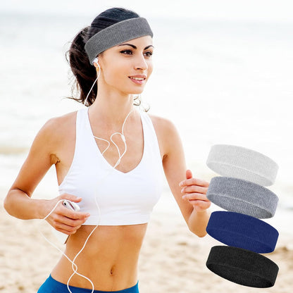 4 Pack Sweatbands for Men & Women – Soft & Absorbent Cotton Terry Headbands for Sports, Gym, Running, Basketball, and Workouts