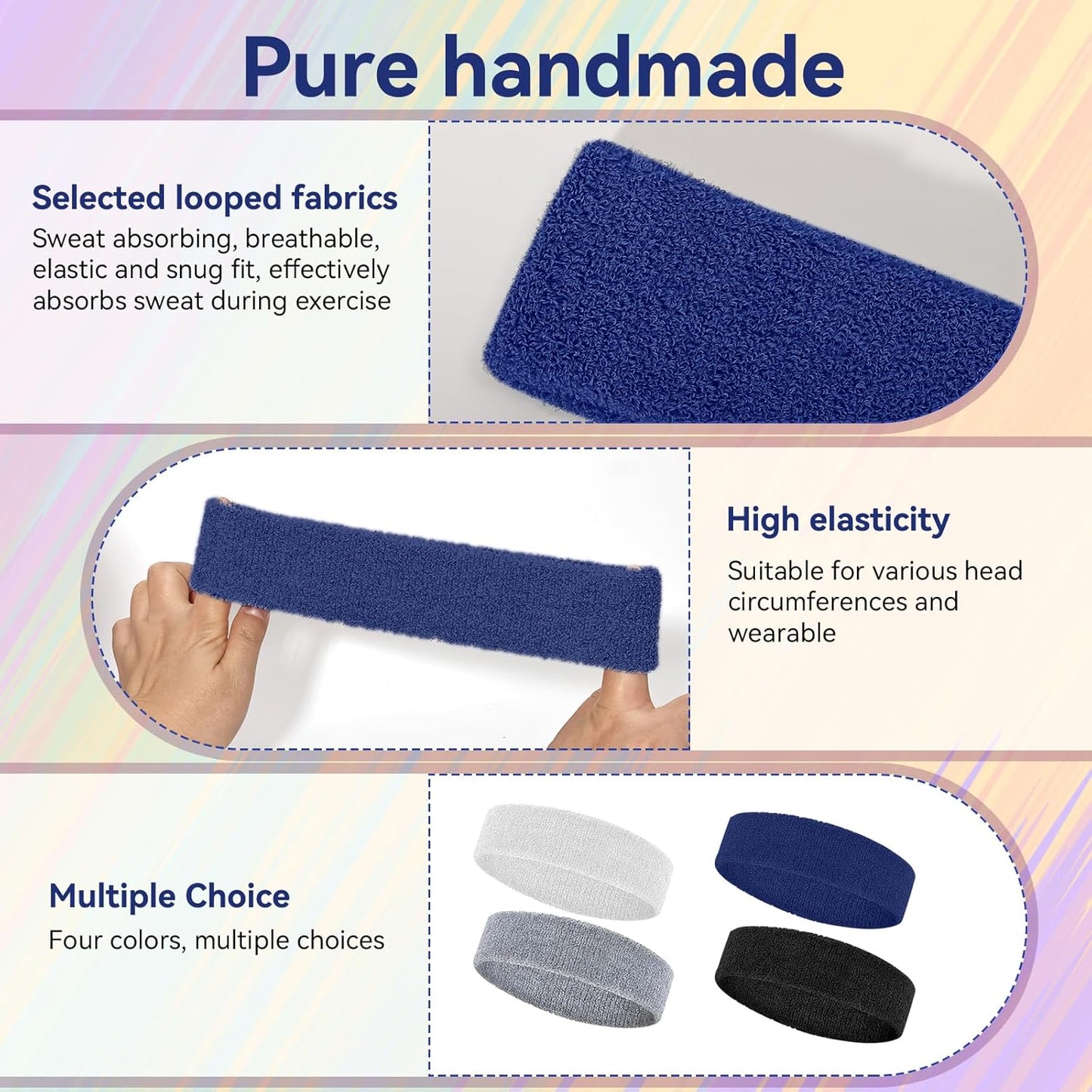 4 Pack Sweatbands for Men & Women – Soft & Absorbent Cotton Terry Headbands for Sports, Gym, Running, Basketball, and Workouts