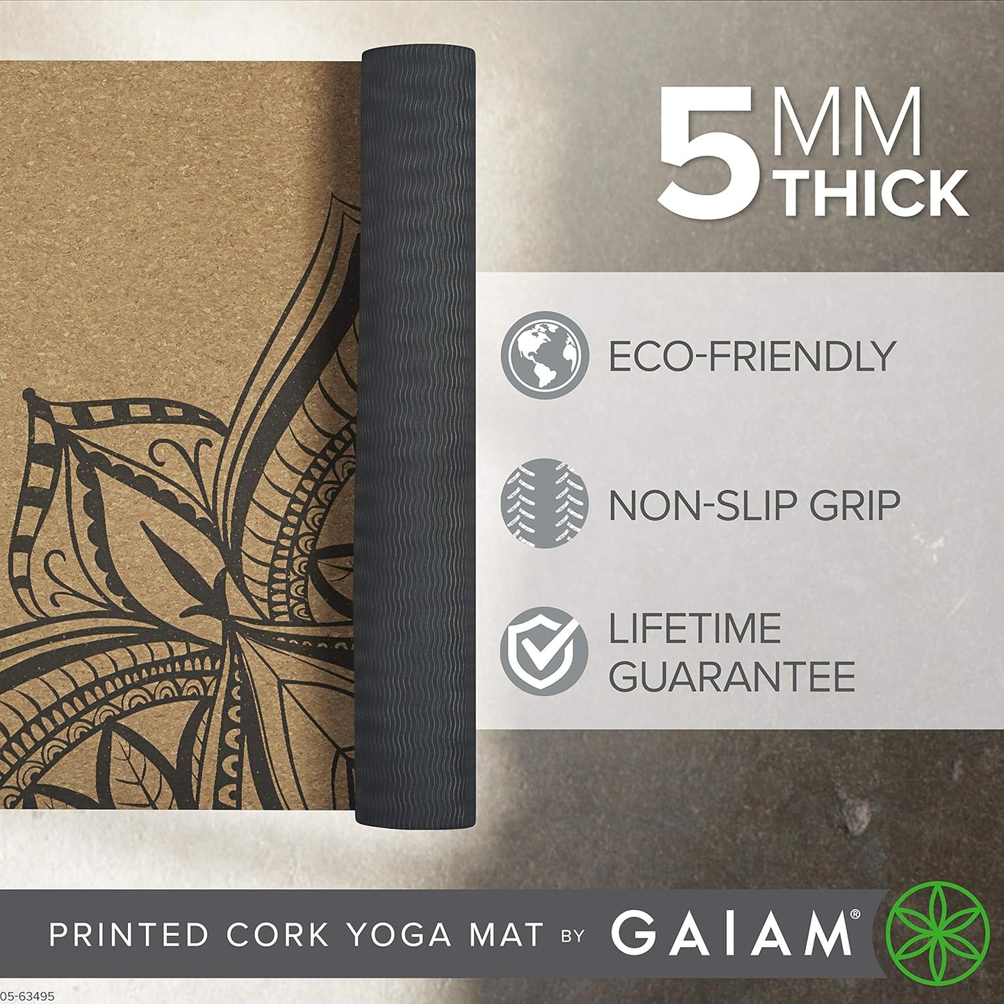 Cork Yoga Exercise Mat | Natural Sustainable Cork Resists Sweat and Odors | Non-Slip TPE Backing Prevents Slipping| Great for Hot Yoga, Pilates, Fitness Working Out (68" x 24")
