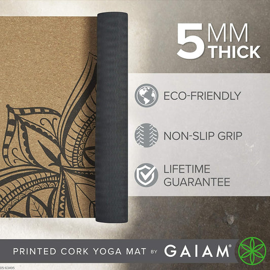 Cork Yoga Exercise Mat | Natural Sustainable Cork Resists Sweat and Odors | Non-Slip TPE Backing Prevents Slipping| Great for Hot Yoga, Pilates, Fitness Working Out (68" x 24")