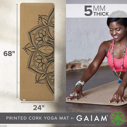 Cork Yoga Exercise Mat | Natural Sustainable Cork Resists Sweat and Odors | Non-Slip TPE Backing Prevents Slipping| Great for Hot Yoga, Pilates, Fitness Working Out (68" x 24")