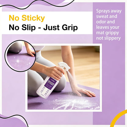 Yoga Mat Cleaner Spray - Powered By Essential Oil,Natural Plant Based | No Sticky Residue | Removes Sweat & Odor | Safe for All Mats(Yoga & Pilates)–Microfiber Towel Included (8.45oz, Lavender)
