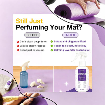 Yoga Mat Cleaner Spray - Powered By Essential Oil,Natural Plant Based | No Sticky Residue | Removes Sweat & Odor | Safe for All Mats(Yoga & Pilates)–Microfiber Towel Included (8.45oz, Lavender)