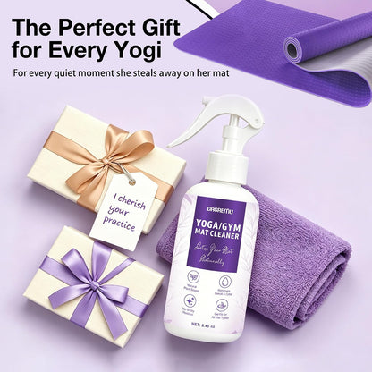 Yoga Mat Cleaner Spray - Powered By Essential Oil,Natural Plant Based | No Sticky Residue | Removes Sweat & Odor | Safe for All Mats(Yoga & Pilates)–Microfiber Towel Included (8.45oz, Lavender)
