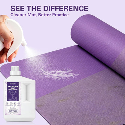 Yoga Mat Cleaner Spray - Powered By Essential Oil,Natural Plant Based | No Sticky Residue | Removes Sweat & Odor | Safe for All Mats(Yoga & Pilates)–Microfiber Towel Included (8.45oz, Lavender)