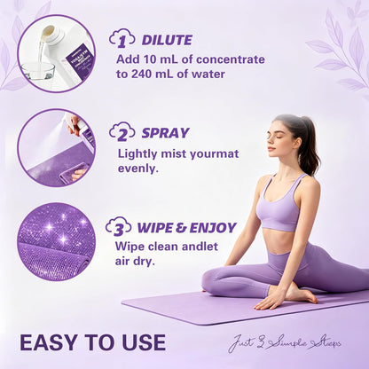 Yoga Mat Cleaner Spray - Powered By Essential Oil,Natural Plant Based | No Sticky Residue | Removes Sweat & Odor | Safe for All Mats(Yoga & Pilates)–Microfiber Towel Included (8.45oz, Lavender)