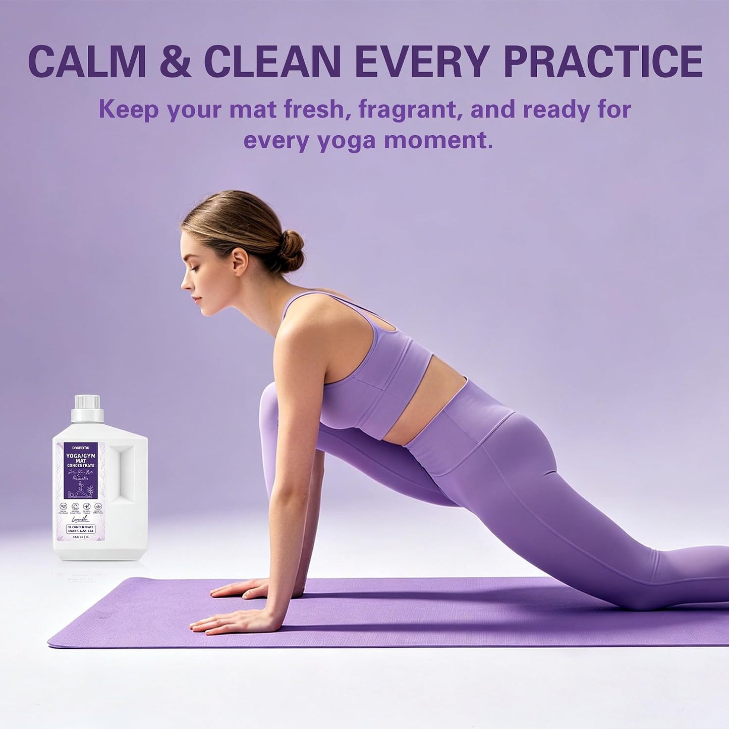 Yoga Mat Cleaner Spray - Powered By Essential Oil,Natural Plant Based | No Sticky Residue | Removes Sweat & Odor | Safe for All Mats(Yoga & Pilates)–Microfiber Towel Included (8.45oz, Lavender)