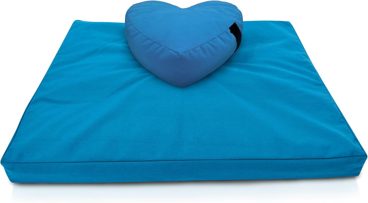Meditation Cushion Mat Set - Zafu Floor Pillow Organic Buckwheat Pillow + Cotton Filled Zabuton Prayer Pad - Meditation Pillow Yoga Knee Pad - Made in USA - 14" Round or 18" Oval