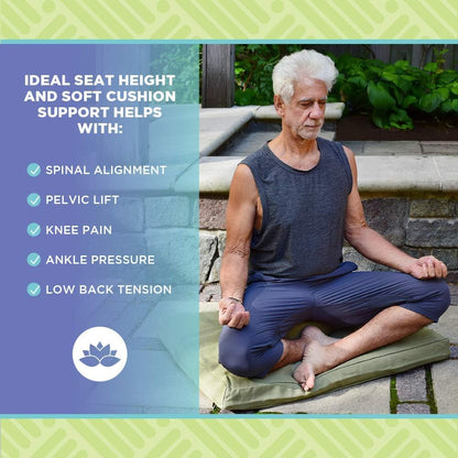 Meditation Cushion Mat Set - Zafu Floor Pillow Organic Buckwheat Pillow + Cotton Filled Zabuton Prayer Pad - Meditation Pillow Yoga Knee Pad - Made in USA - 14" Round or 18" Oval