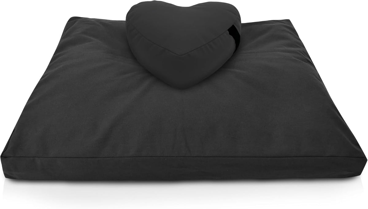 Meditation Cushion Mat Set - Zafu Floor Pillow Organic Buckwheat Pillow + Cotton Filled Zabuton Prayer Pad - Meditation Pillow Yoga Knee Pad - Made in USA - 14" Round or 18" Oval