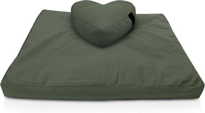 Meditation Cushion Mat Set - Zafu Floor Pillow Organic Buckwheat Pillow + Cotton Filled Zabuton Prayer Pad - Meditation Pillow Yoga Knee Pad - Made in USA - 14" Round or 18" Oval