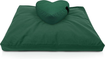 Meditation Cushion Mat Set - Zafu Floor Pillow Organic Buckwheat Pillow + Cotton Filled Zabuton Prayer Pad - Meditation Pillow Yoga Knee Pad - Made in USA - 14" Round or 18" Oval