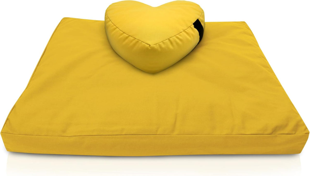 Meditation Cushion Mat Set - Zafu Floor Pillow Organic Buckwheat Pillow + Cotton Filled Zabuton Prayer Pad - Meditation Pillow Yoga Knee Pad - Made in USA - 14" Round or 18" Oval