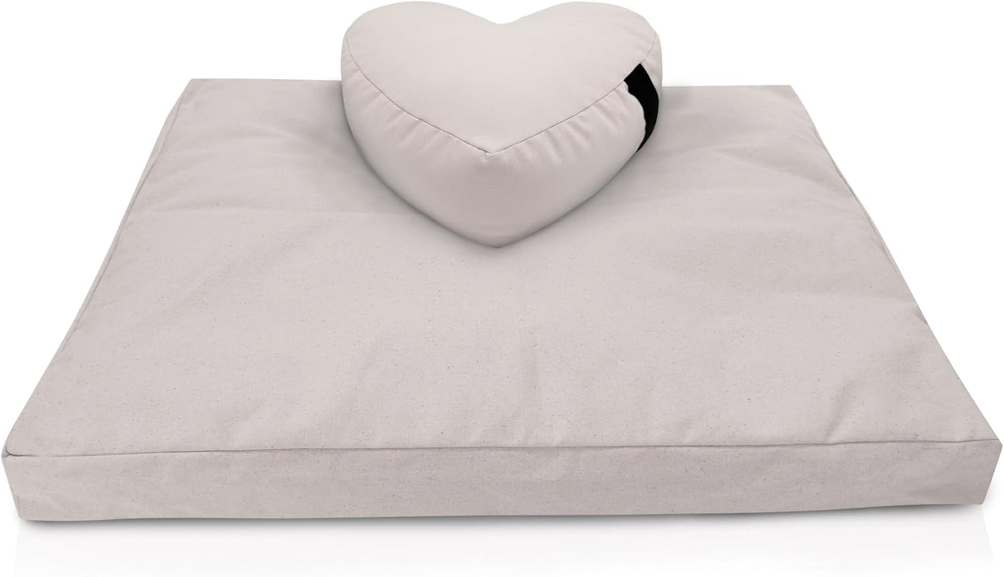 Meditation Cushion Mat Set - Zafu Floor Pillow Organic Buckwheat Pillow + Cotton Filled Zabuton Prayer Pad - Meditation Pillow Yoga Knee Pad - Made in USA - 14" Round or 18" Oval