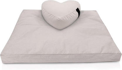 Meditation Cushion Mat Set - Zafu Floor Pillow Organic Buckwheat Pillow + Cotton Filled Zabuton Prayer Pad - Meditation Pillow Yoga Knee Pad - Made in USA - 14" Round or 18" Oval