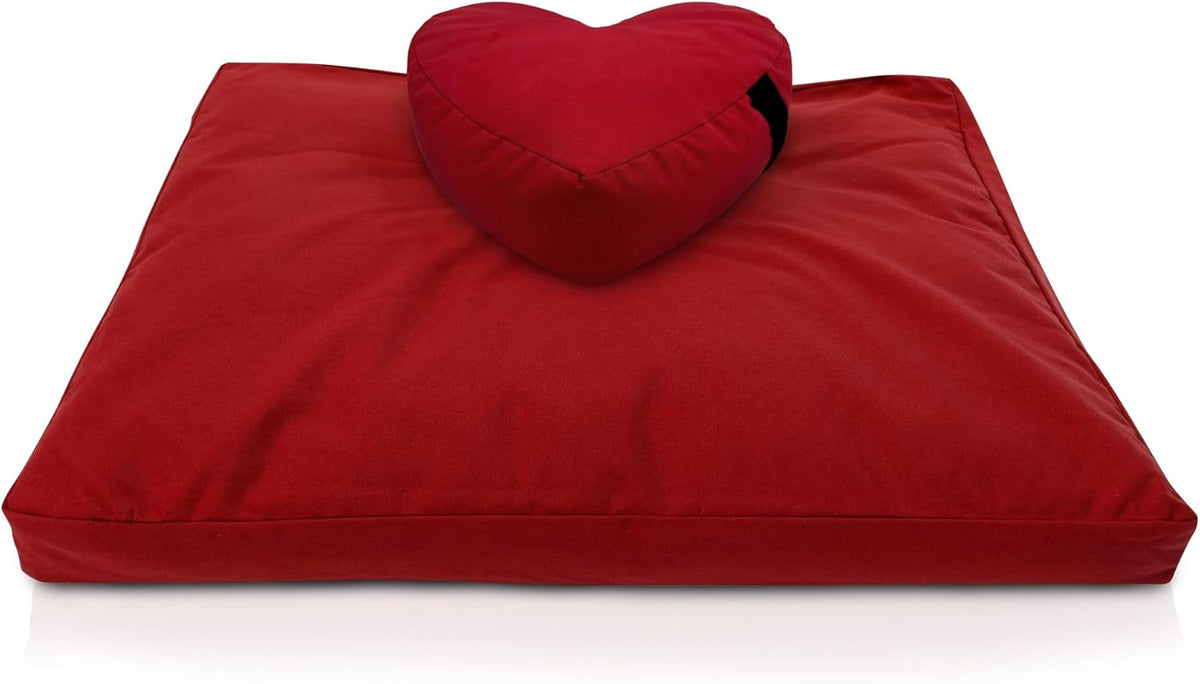 Meditation Cushion Mat Set - Zafu Floor Pillow Organic Buckwheat Pillow + Cotton Filled Zabuton Prayer Pad - Meditation Pillow Yoga Knee Pad - Made in USA - 14" Round or 18" Oval