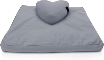 Meditation Cushion Mat Set - Zafu Floor Pillow Organic Buckwheat Pillow + Cotton Filled Zabuton Prayer Pad - Meditation Pillow Yoga Knee Pad - Made in USA - 14" Round or 18" Oval