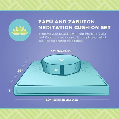 Meditation Cushion Mat Set - Zafu Floor Pillow Organic Buckwheat Pillow + Cotton Filled Zabuton Prayer Pad - Meditation Pillow Yoga Knee Pad - Made in USA - 14" Round or 18" Oval