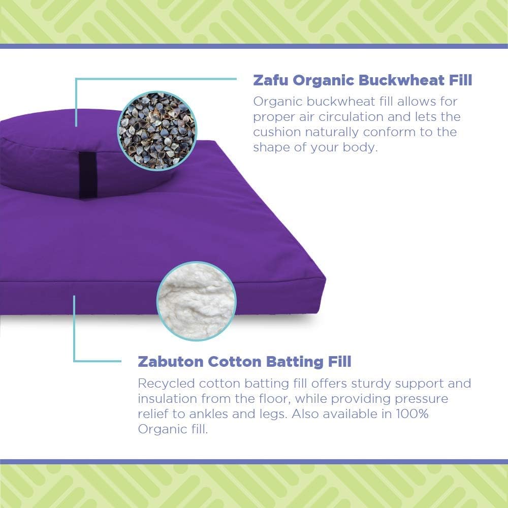 Meditation Cushion Mat Set - Zafu Floor Pillow Organic Buckwheat Pillow + Cotton Filled Zabuton Prayer Pad - Meditation Pillow Yoga Knee Pad - Made in USA - 14" Round or 18" Oval