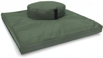 Meditation Cushion Mat Set - Zafu Floor Pillow Organic Buckwheat Pillow + Cotton Filled Zabuton Prayer Pad - Meditation Pillow Yoga Knee Pad - Made in USA - 14" Round or 18" Oval