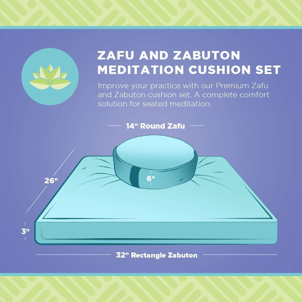 Meditation Cushion Mat Set - Zafu Floor Pillow Organic Buckwheat Pillow + Cotton Filled Zabuton Prayer Pad - Meditation Pillow Yoga Knee Pad - Made in USA - 14" Round or 18" Oval